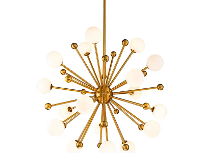 Modern Golden Chandelier With Radiant Metal Frame White Spherical Bulbs Contemporary Lighting Design 3d model