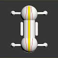 White Mechanical Device With Yellow Stripes Marked Four And Metal Stands On Reflective Base
