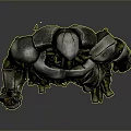 Armored Metallic Robot Holding Trident Weapon With Mechanical Design Details