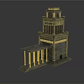 Ancient Stone Building With Tower Structure Columns Front Steps And Detailed Carvings 3d model