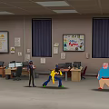 Busy Office Workspace With People Working Posters On Walls And Computer Desks
