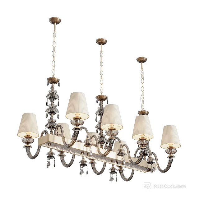 Classic Crystal Chandelier With Five White Lampshades And Metal Frame For Elegant Home Decor 3d model 