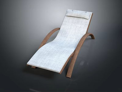 Modern Lounge Chair with White Linen Cushion and Wooden Curved Frame Design 3d model