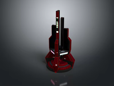 Scenic Landscape Featuring Futuristic Red Tower Structure With Modern Design and Circular Base 3d model