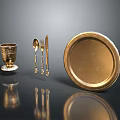 Elegant Gold Dinnerware Set Including Plate Cup Spoon Fork And Knife 3d model