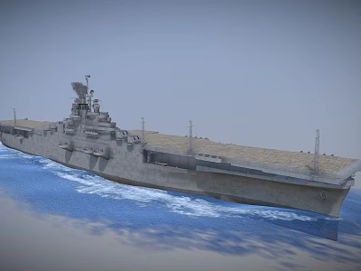 Warship Sailing on the Sea with Large Hull Deck and Superstructure in Blue Ocean Sky 3d model