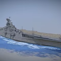 Warship Sailing on the Sea with Large Hull Deck and Superstructure in Blue Ocean Sky