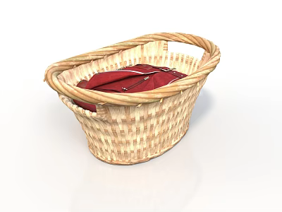 Decorative Wicker Storage Basket For Organizing Household Items With Red Lining 3d model