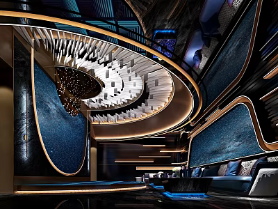 Luxurious KTV Venue With Spiral Decor And Stylish Seating Areas 3d model