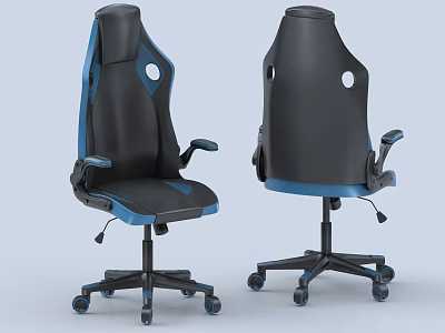 Ergonomic Black And Blue Office Chair With Breathable Backrest And Rolling Casters 3d model