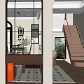 French Style Retro American Style Entrance Shoe Cabinet Ice Cracking Glass Partition 3d model