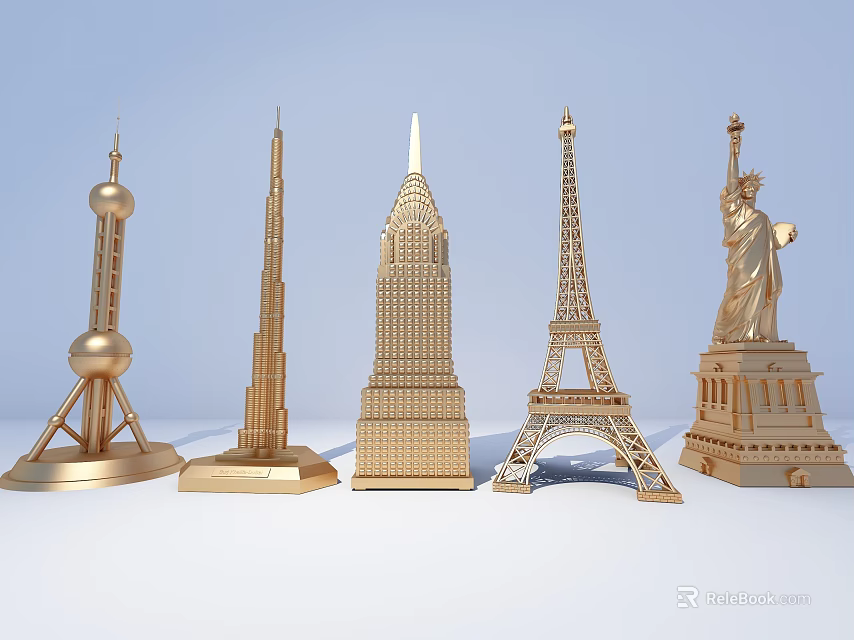 Golden World Famous Architectural Model Decorative Ornament Set for Home Office Shelf 3d model 