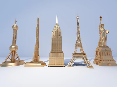 Golden World Famous Architectural Model Decorative Ornament Set for Home Office Shelf 3d model