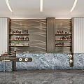 Stylish Modern Bar Interior With Marble Counter Wine Shelves And Bar Stools