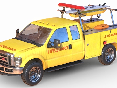 Lifeguard Pickup Truck Pickup Truck Cartoon Car Truck Emergency Rescue Vehicle Lifeboat Lifesaving Vehicle model