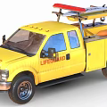 Yellow Lifeguard Truck With Surfboard And Rescue Equipment On Roof Displaying Lifeguard Logo