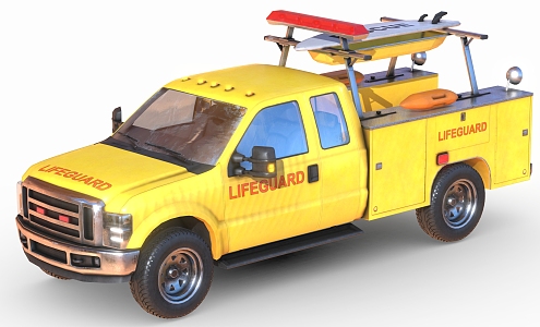 Lifeguard Pickup Truck Pickup Truck Cartoon Car Truck Emergency Rescue Vehicle Lifeboat Lifesaving Vehicle 3d model