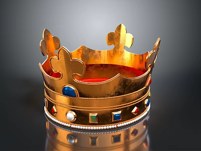 Ornate Gold Crown Jewelry Design Adorned With Colorful Gems And Pearls 3d model