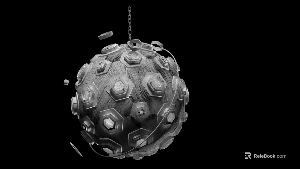 Metallic Industrial Equipment Mechanical Sphere With Hexagonal Bolts And Chain Structure Design 3d model 