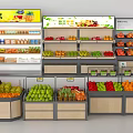 Supermarket Display Shelves With Organized Assorted Fresh Fruits And Vegetables