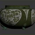 Decorative Ceramic Jar With Green And White Floral Patterns And Small Feet
