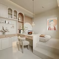 Cozy Kids Bedroom Interior With Soft Tones Arched Shelves And Decor