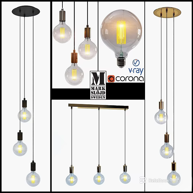 Modern Hanging Pendant Lights with Glass Bulbs and Metal Bases 3D Model Design 3d model 