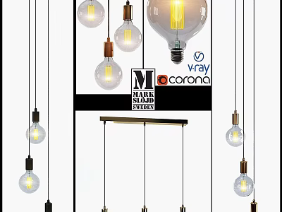 Modern Hanging Pendant Lights with Glass Bulbs and Metal Bases 3D Model Design 3d model