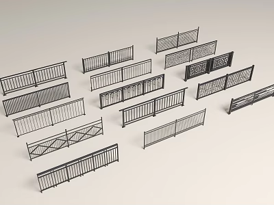 Multiple Black Railings With Different Designs And Styles On White Background 3d model