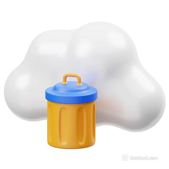 Cute Decorative Ornament Set With Yellow Trash Bin Blue Lid And White Cloud Decoration 3d model 