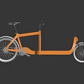 Orange Tricycle with Unique Frame Design Dual Seats on Dark Background with Reflective Surface