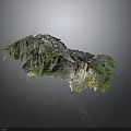 3D Rock Mountain Model With Green Vegetation And Clear Rock Texture On Smooth Reflective Surface 3d model