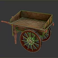 Vintage Wooden Cart With Large Spoked Wheels Chain And Wooden Bed Frame