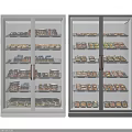 Commercial Double Door Display Refrigerator with Multiple Shelves of Packaged Foods for Supermarket
