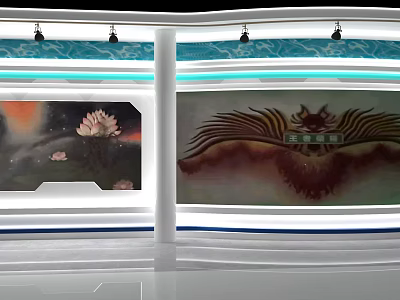 Modern Decorative Background Wall With Lotus Patterns Blue Accents And LED Lighting 3d model