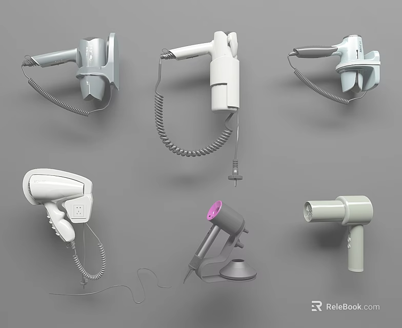 Various Hair Dryer Designs With Different Styles And Modern Structures 3d model 