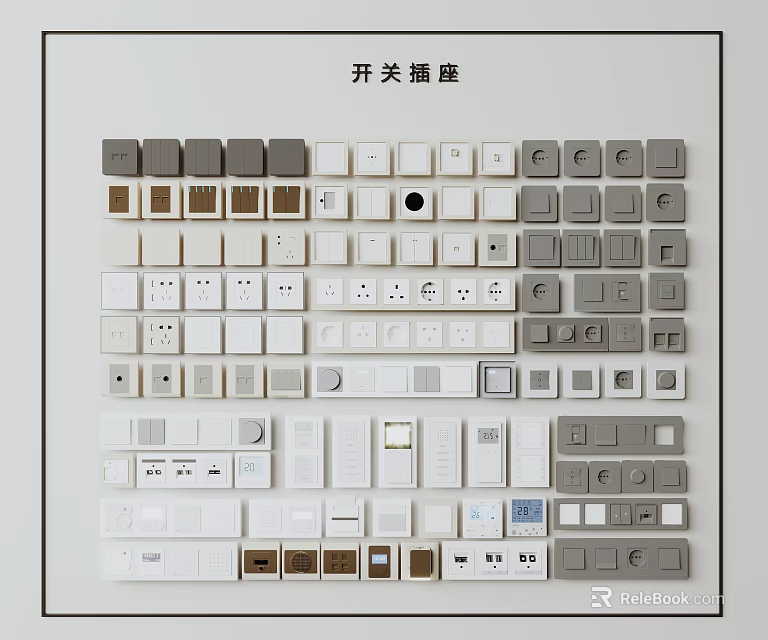 Modern Home Switch Panels With Various Colors Sockets And Assorted Designs 3d model