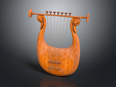 Wooden Lyre Shaped Decorative Ornament With Curved Design For Home Living Room 3d model
