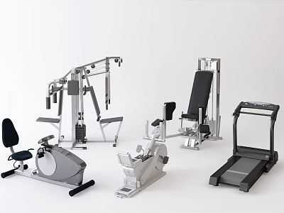 Sports Equipment Set With Treadmill Multifunctional Trainer Exercise Bike And Fitness Bench 3d model