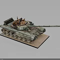 Detailed Military Tank Model With Soldiers Tracks And Long Cannon On Display Base