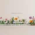 Floral Commercial Display With Welcome Sign Colorful Flowers White Picket Fence And City Skyline Elements
