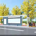 Modern Roadside Bus Stop Shelter with Screen Display and Green Trees