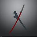 Crossed Swords With Blue Hilt Silver Blade And Red Glowing Effect