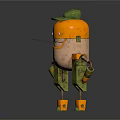 Orange Metallic Robot Character Wearing Green Cap With Mechanical Arms And Legs