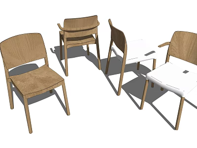 Modern Leisure Chairs With Wooden Frame And Brown White Seats Design 3d model