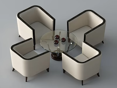 Modern Beige Leisure Chairs With Dark Borders Around Round Glass Coffee Table 3d model