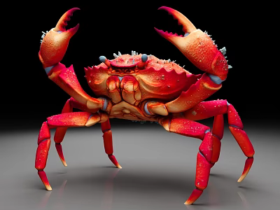 Red Marine Crab With Spiny Claws And Detailed Exoskeleton In Close Up View 3d model