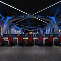 Futuristic Cybercafe Interior With Blue LED Lighting And Modern Corridor Design