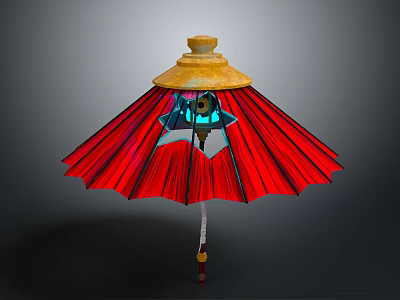 Red Umbrella Design With Yellow Top Red Canopy Ribs And Handle 3d model