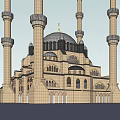 Grand Traditional Mosque Exterior Design With Multiple Minarets And Dome Roof
